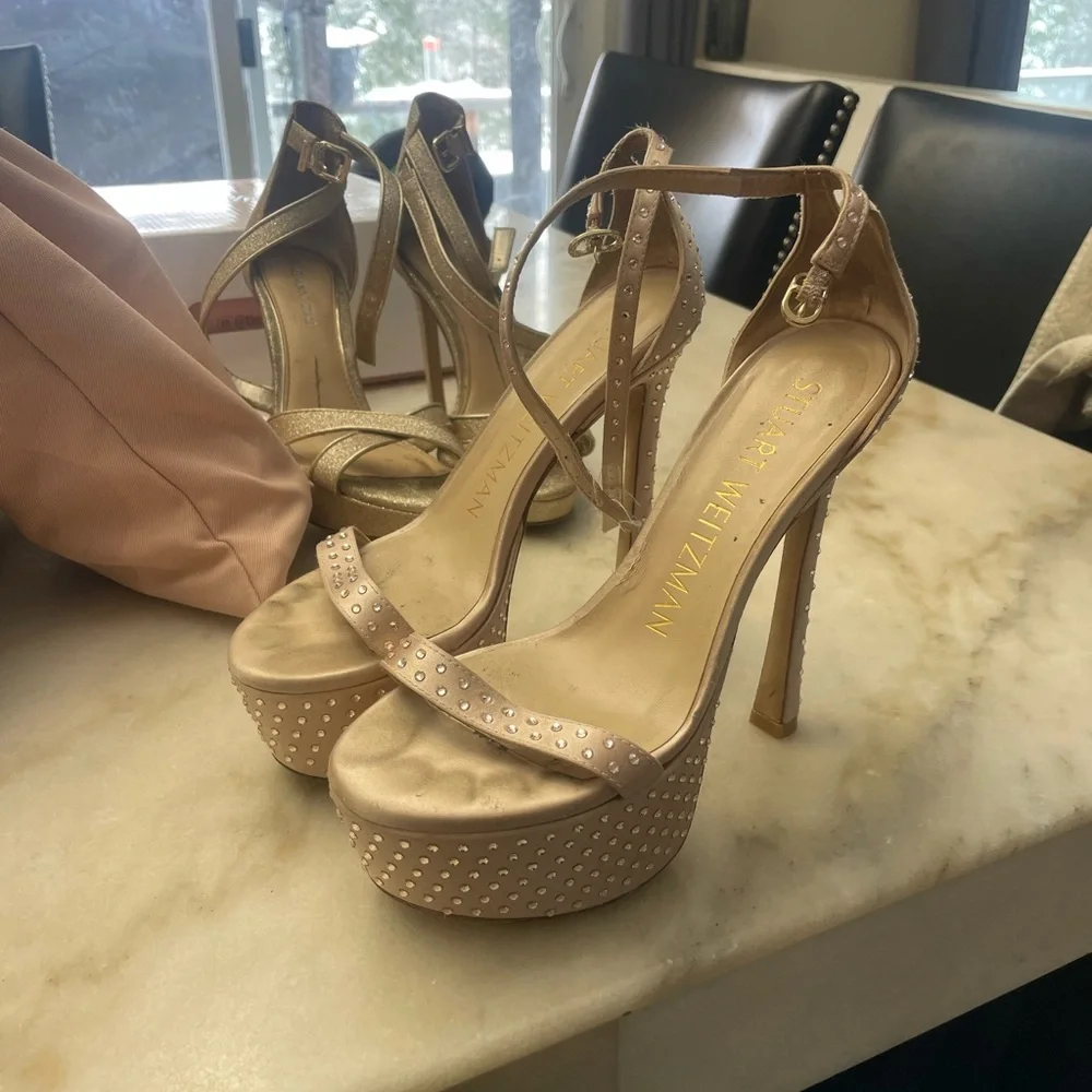 Stuart Weitzman Nude Studded Platform Heels - Picture 2 of 4